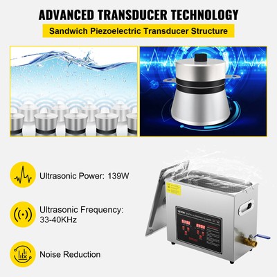 VEVOR 6L Ultrasonic Cleaner with Timer Heating Machine Digital Sonic Cleaner