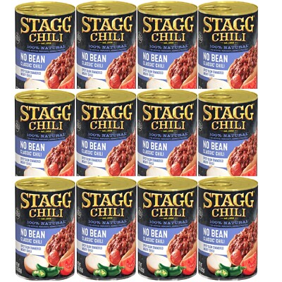 Stagg Beef Chili NO BEANS 100% Natural, 15oz Cans (Pack of 12)