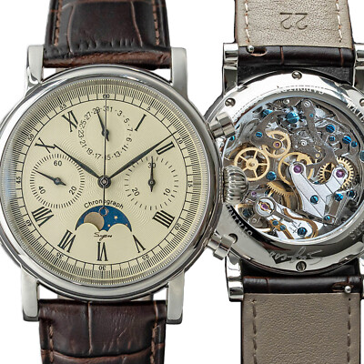 Sugess GoldSWAN NECK MoonPhase Master Chronograph Watch Seagull 1963 SUM199BX