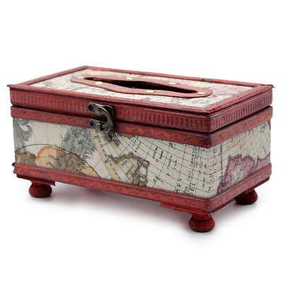 Large Tissue Box Old Map with Legs Vintage Colonial Style Trinket Jewelry Box