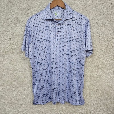 Tailor Byrd Golf Polo Shirt Mens Medium Blue Golf Cart Print Performance Preppy