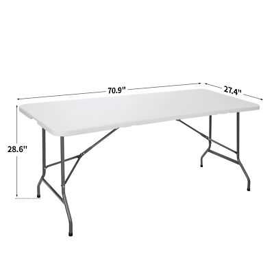 6/8FT Folding Picnic Table for Outdoor Portable Fold-in-Half Plastic Table White