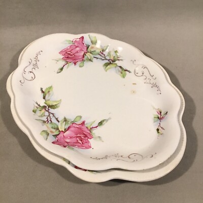 PV07276 Antique Homer Laughlin Angelus PINK ROSE & SCROLL Platter - 2pcs