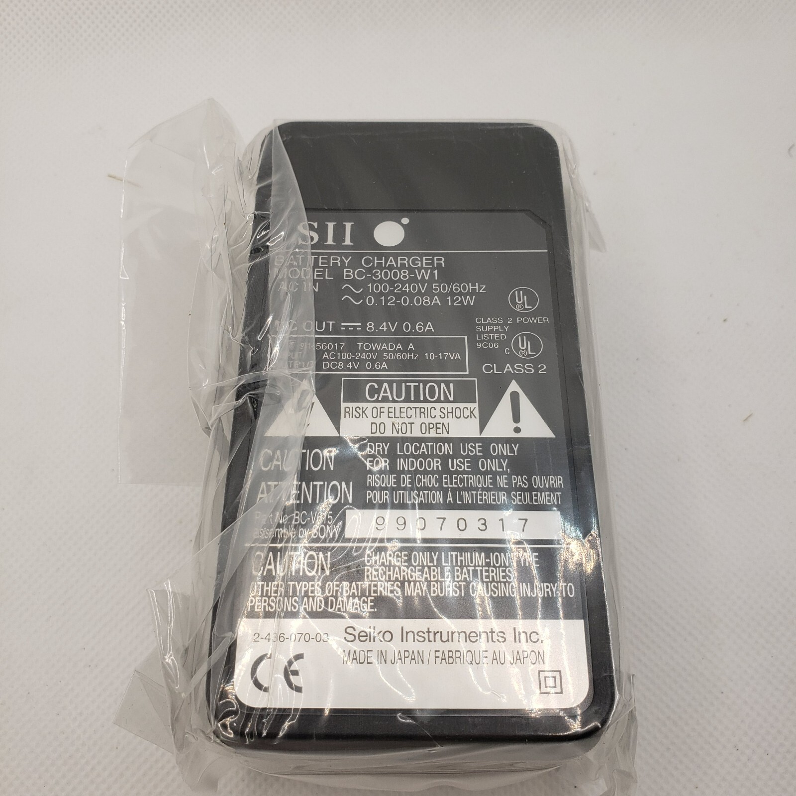 Genuine Seiko Instruments Inc BC-3008-W1 Battery Charger 8.4V 0.6A *Never Used*