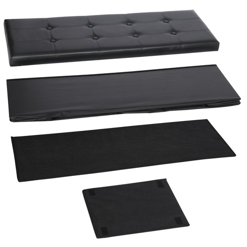 43" Folding Storage Ottoman Bench Faux Leather Footrest Chest with Divider Black