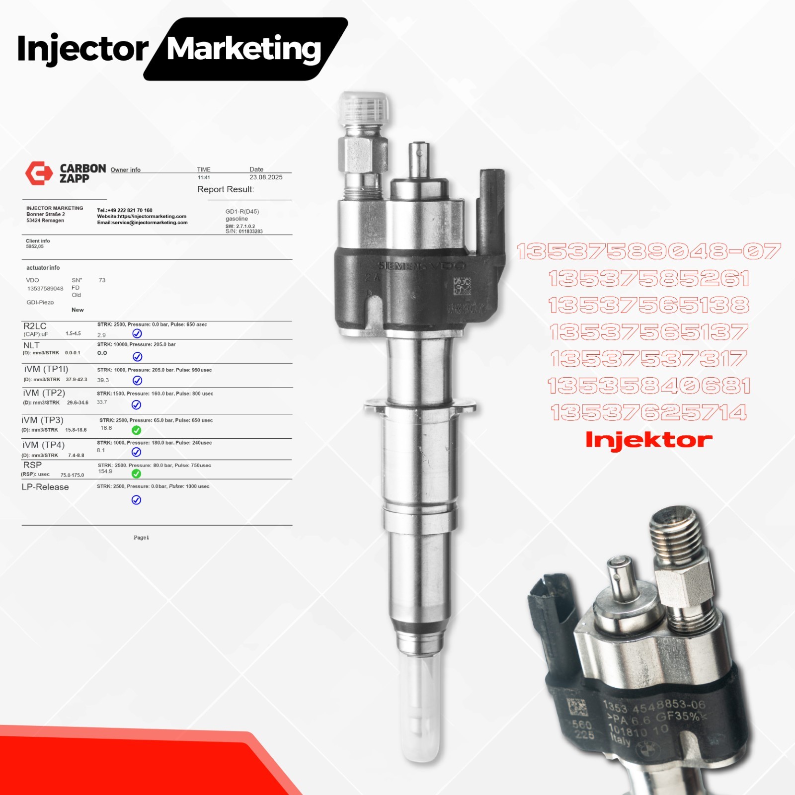 Injecteur d'origine BMW E81-88 E90-93 E60 E61 F10 F11 - 13537589048-07