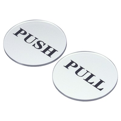 2Pcs Push Pull Door Sign Adhesive Round Acrylic Wall Sticker Marker Silver