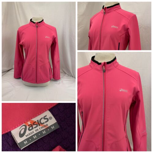 Asics Running Jacket M Pink Poly Stretch Full Zip Stretch