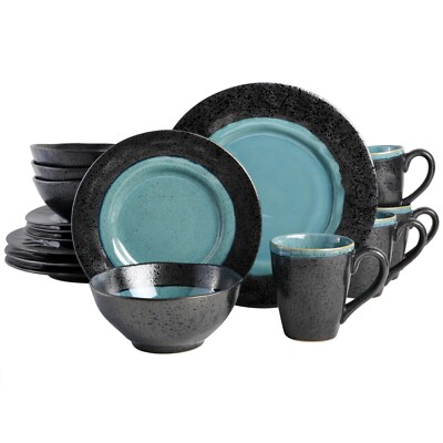 Gibson Elite Dragonstone 16-Piece Stoneware Dinnerware Set - Aqua
