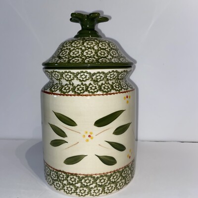 NEW Temptations Old World Green COOKIE JAR / CANISTER Ceramic 2 Quart    4a15