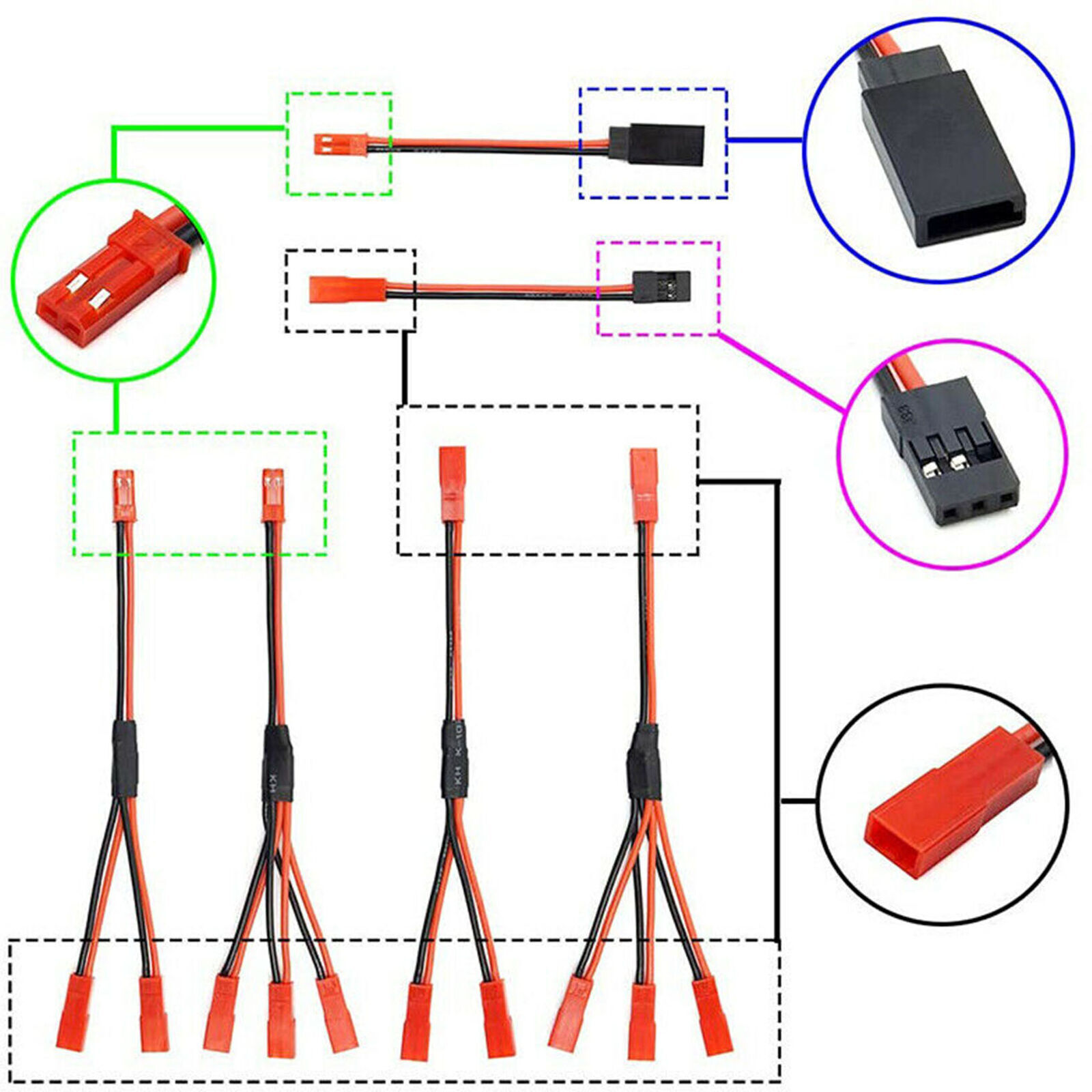 6PCS JST Plug Distributor Set for Traxxas -4 RC Car Track Truck Cooling Fan