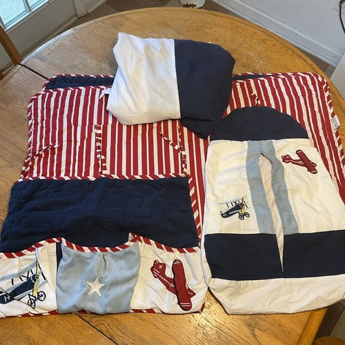 SWEET JOJO DESIGNS NURSERY/CRIB 4-PIECE SET - VINTAGE AIRPLANES - RED/WHITE/BLUE
