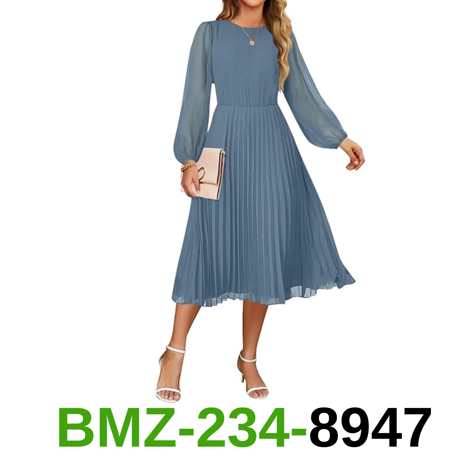 ZESICA Women's Fall Long Sleeve Dresses 2025 Casual Crewneck Chiffon Swing, L