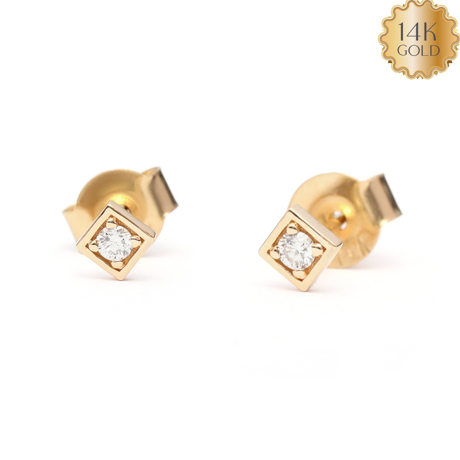 14K Gold 0.09 Ct Natural Diamond Rhombus Stud Earrings for Women J.O.N