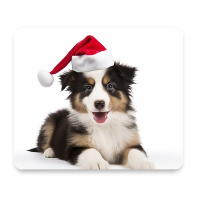 Collie Tricolor Puppy Santa Hat Christmas Mouse Pad 9.25x7.75 Non-Slip Desk Mat