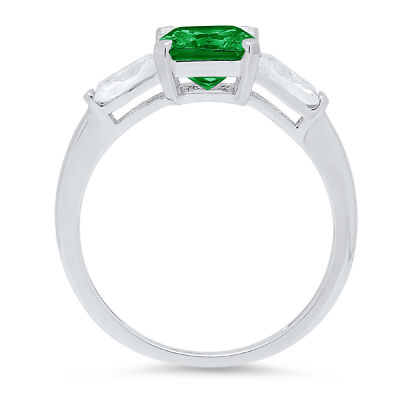 Pre-owned Pucci 1.62 Emerald 3 Stone Simulated Emerald Modern Statement Ring 14k White Gold
