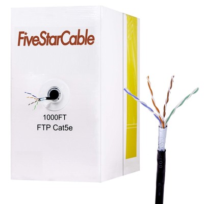 FiveStarCable 1000Ft Cat5e FTP 24AWG Outdoor Shielded Waterproof Direct Buria...