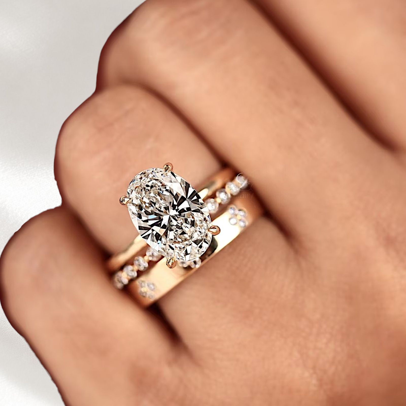 Band Set Diamond Wedding Ring Oval Cut 14K Yellow Gold 4.65 TCW IGI Lab Grown