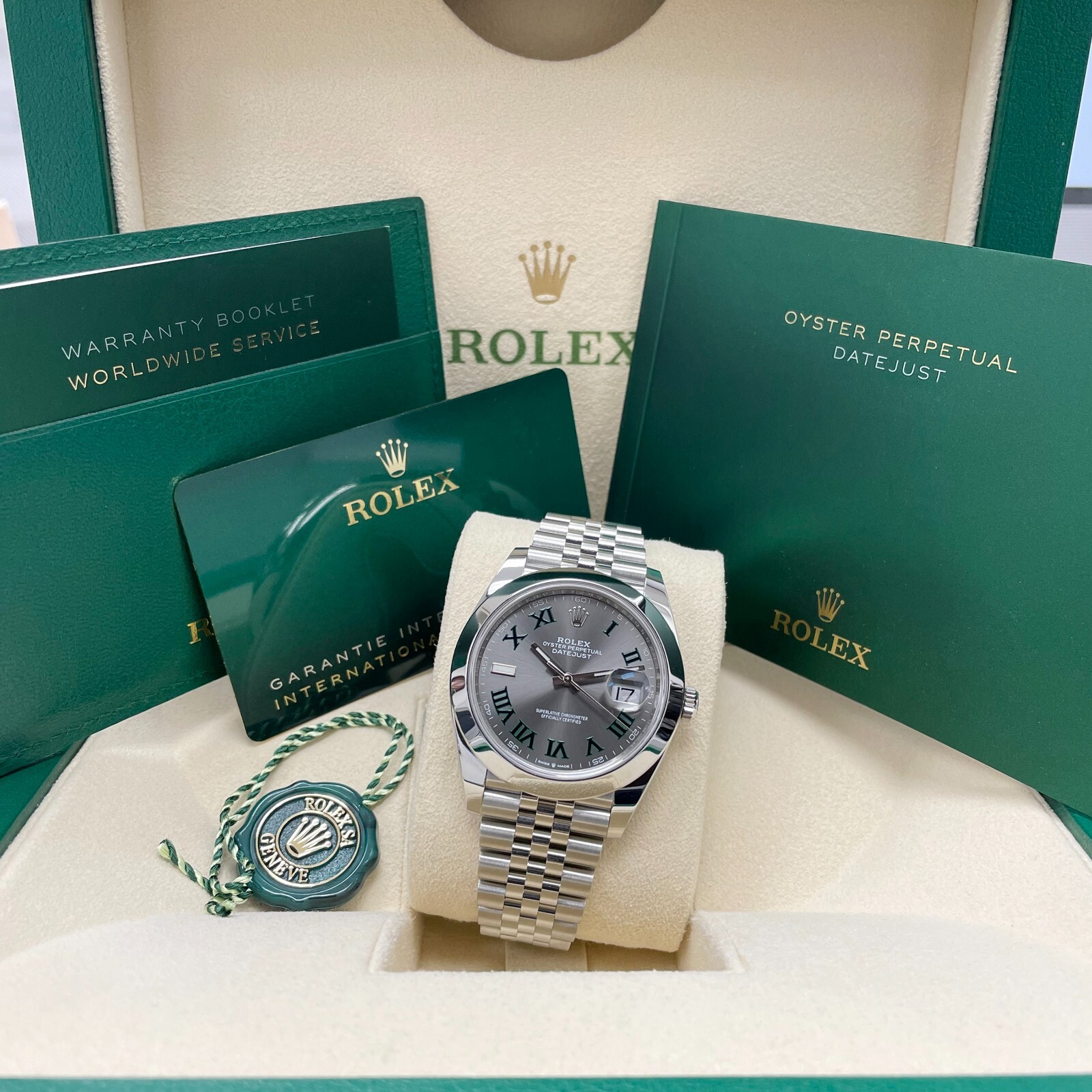Pre-owned Rolex 126300 Datejust 41mm Wimbledon Dial Jubilee Bracelet Stainless Steel
