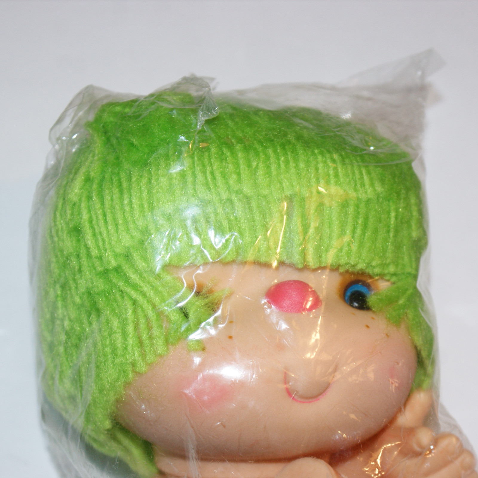 Bright Green Yarn Hair Doll Head and Hands Vintage #7542 Fibre Craft 4