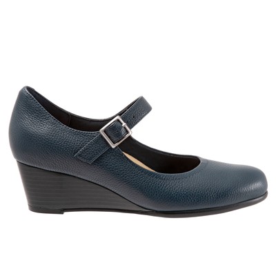 Женские синие кожаные туфли на танкетке Trotters Willow T1964-400 на широком каблуке 6,5