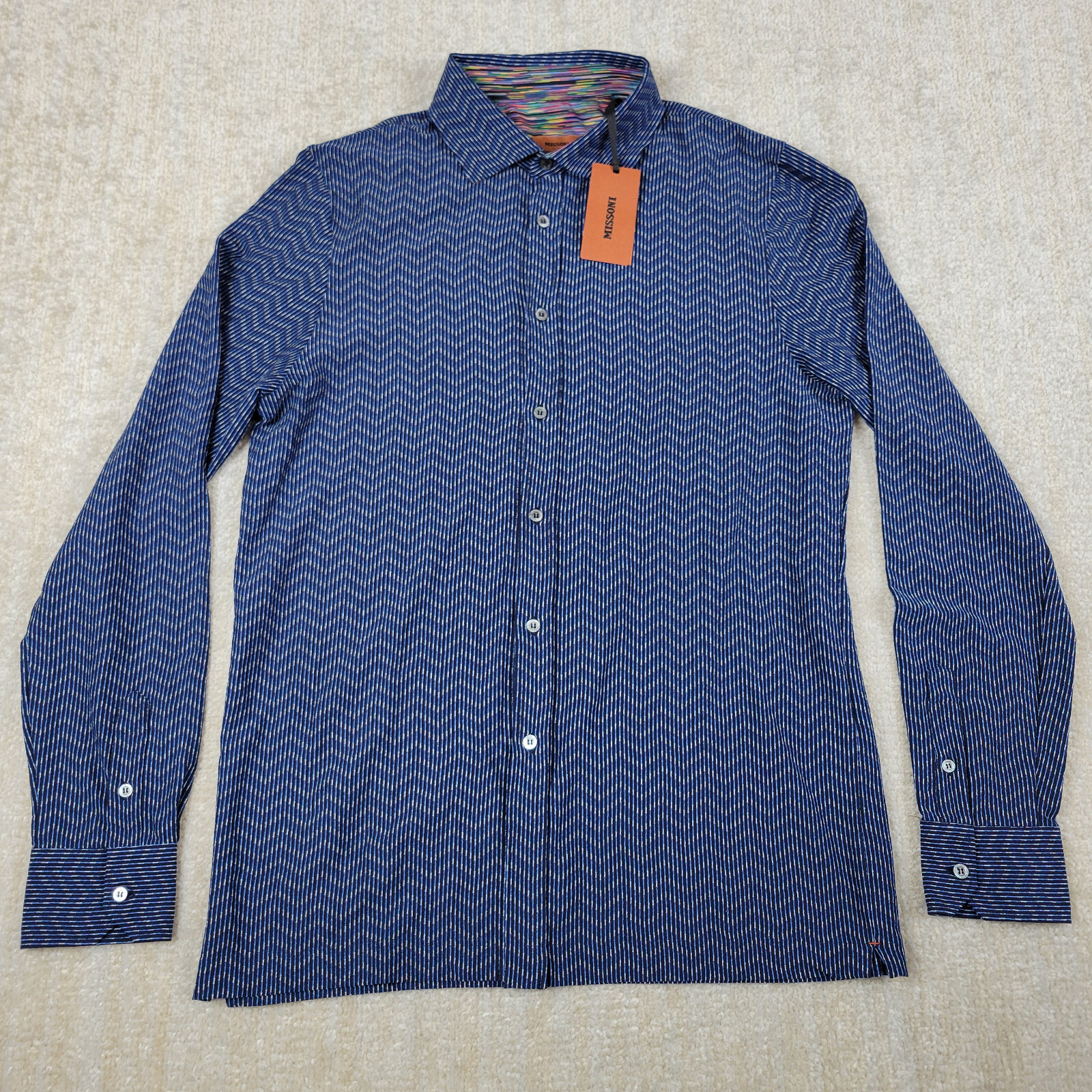 MISSONI ミッソーニ 長袖シャツ ブルー系 50 Missoni Shirt XL Mens Blue Striped Zigzag Cotton Long Sleeve