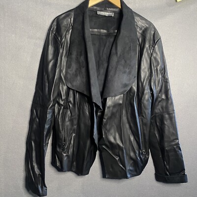 bagatelle womens faux leather cardigan xl black extra large angled front open tj