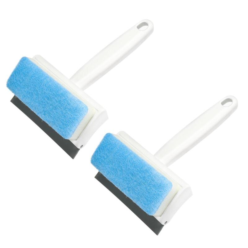 2Pcs Shower Squeegee Cleaning Tool with 2 in 1 Rubber & Sponge Head White Handle