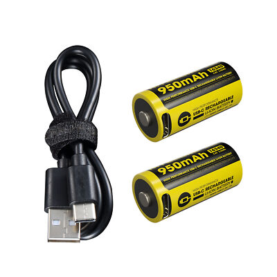 Nitecore NL169R 950mAh USB-C Rechargeable 16340 Battery x 2 + USB-C Cable