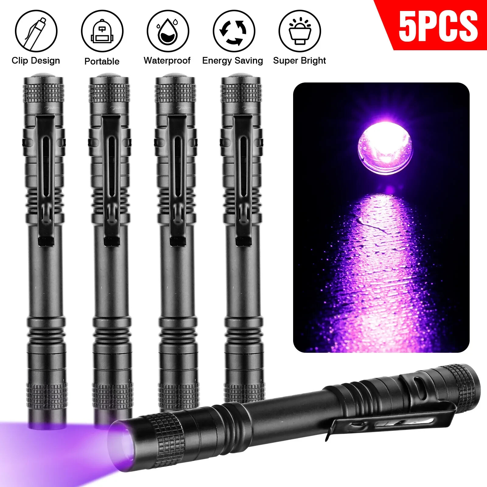 5pc 395nm UV Flashlight Blacklight Portable Pocket Penlight for Pet Urine Stains