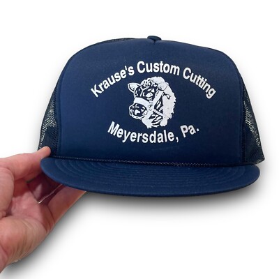 Vintage Snapback Trucker Hat Krauses Custom Cutting Cow 1990s Meyersdale PA Cap