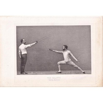 1890 SWORD FENCING Print - The Salute, Taking Distance - 7.5 x 5 Inches
