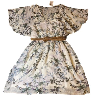 Charlotte Russe Dress XL Dragonfly Fairy Whimsy Sheer Slip Lined Novelty Belted