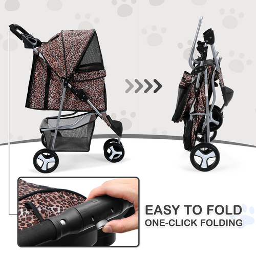 Portable Pet Dog Stroller Foldable 3 Wheels Puppy Travel Carrier Cart+Cup Holder