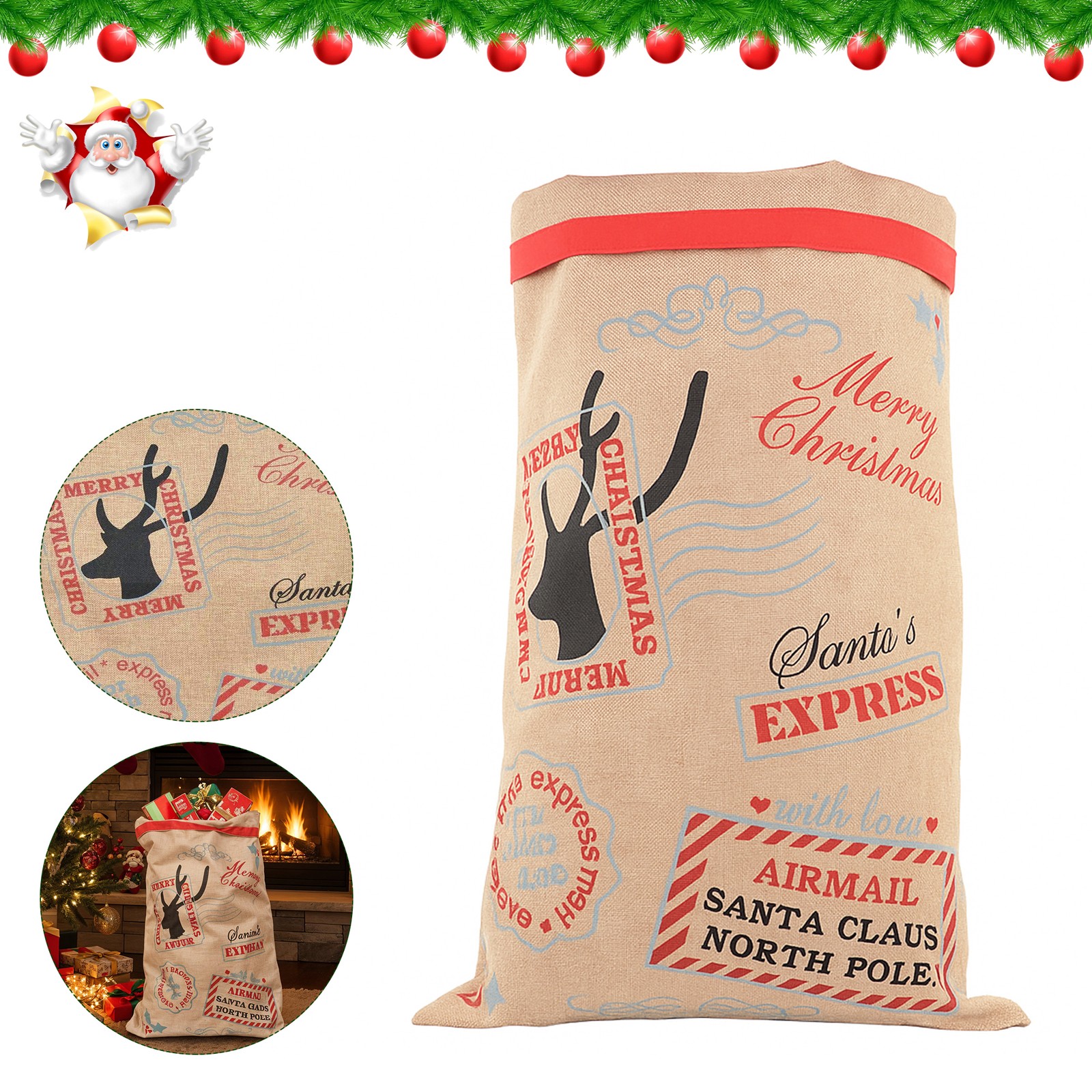 Weihnachts Sankt Sack Jutesack Santa's Express Weihnachts Geschenkbeutel 70x50cm