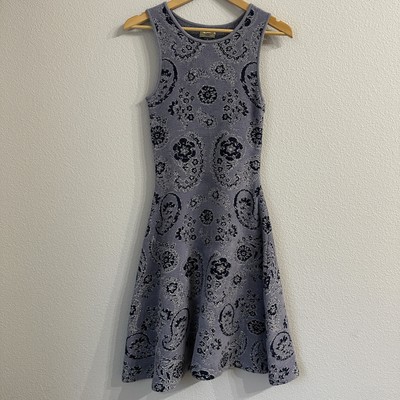 Issa London Dress Sleeveless Knit Wool Blend Paisley Floral Blue Knee Party S