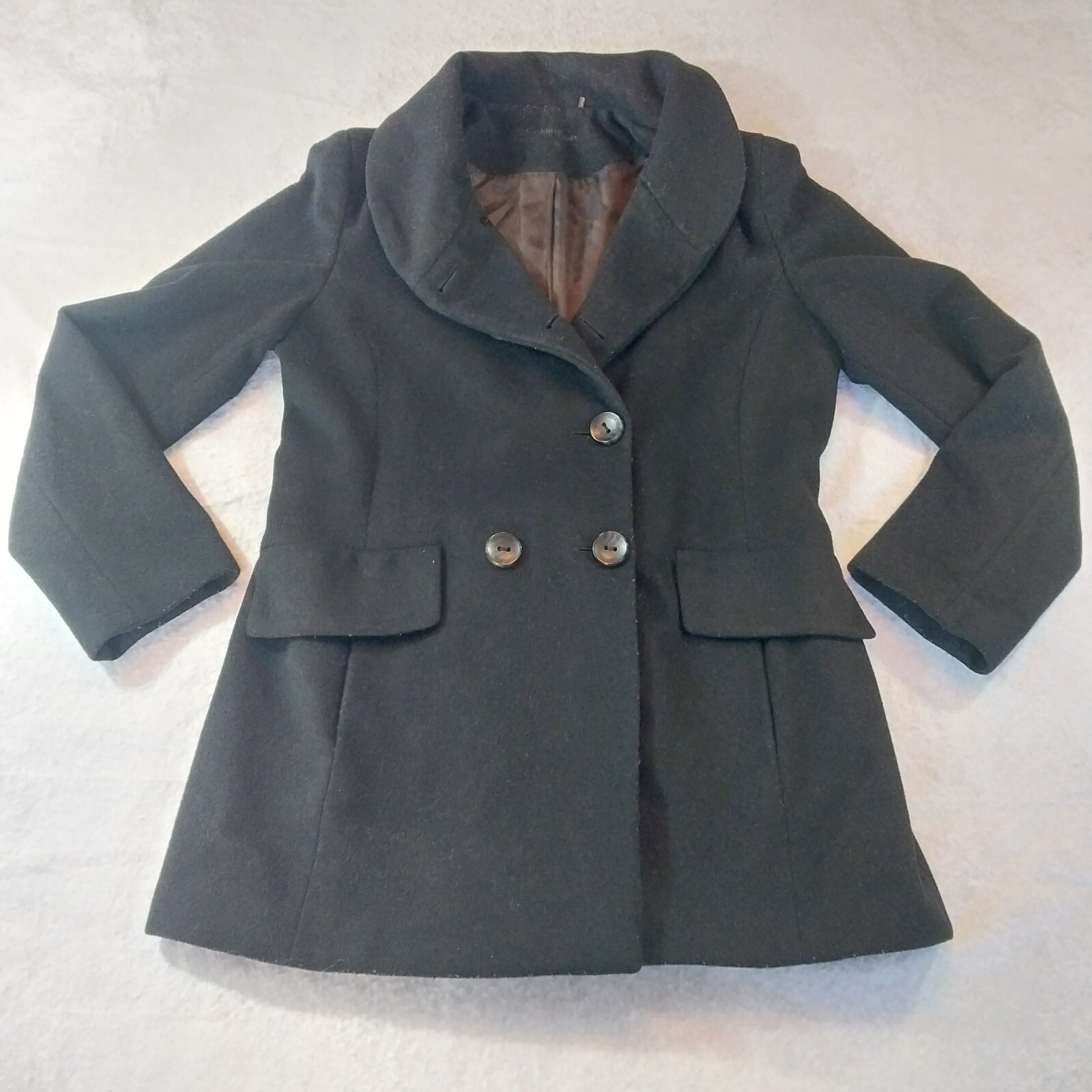 Calvin Klein Black Peacoat Jacket Wool Blend Lined Adjustable Women's Size 8
