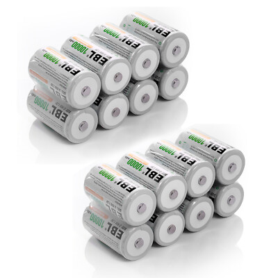 EBL C D Cell Size NIMH Rechargeable Batteries 500O/1000OmAh 1.2V w/ Case Box Lot