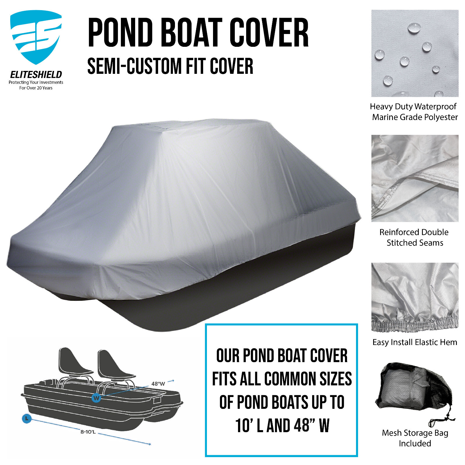 Silver Guard Molded Pond Boat Storage Cover 8' -10'L 49"W All Weather