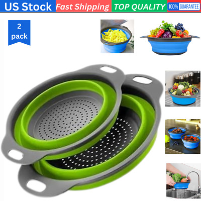 Collapsible Colanders Space-Saving Kitchen Strainers, Grade Silicone with Handle