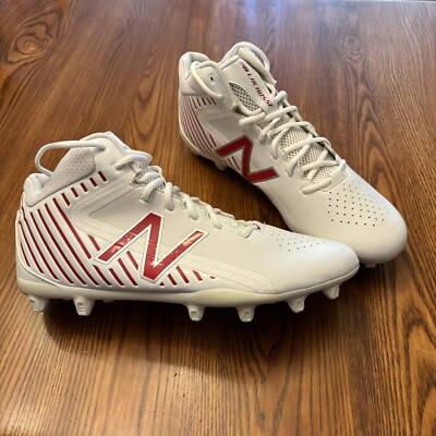 New Balance Mens Mid Cut Lacrosse Shoes Cleats White Red Sz 12 New Without Tags