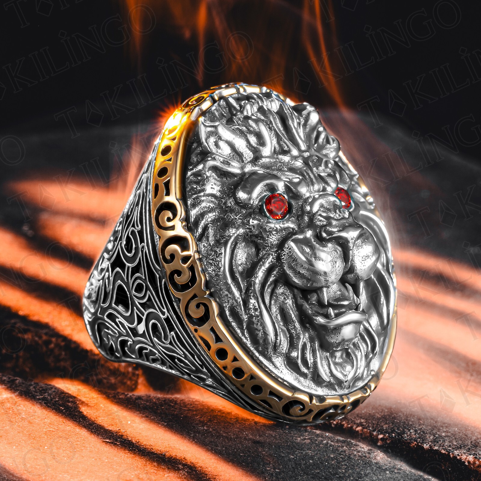 アクセサリー vintage silver925 LION head ring High Quality Vintage Lion Head Thai Silver Man Single Ring