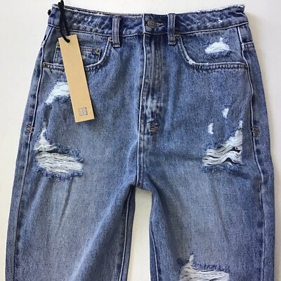 Bnwt Ladies KSUBI STRAIGHT SUPER HIGH RISE Blue Ripped Jeans Size 8 (387F)
