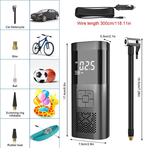 150PSI Air Compressor Tire Inflator Car Moto Bike Tires Air Pump Cordless/Corded