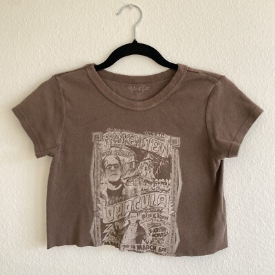 BRANDY MELVILLE JOHN GALT FRANKENSTEIN BABY TEE CROP T-SHIRT BROWN ONE SIZE OS