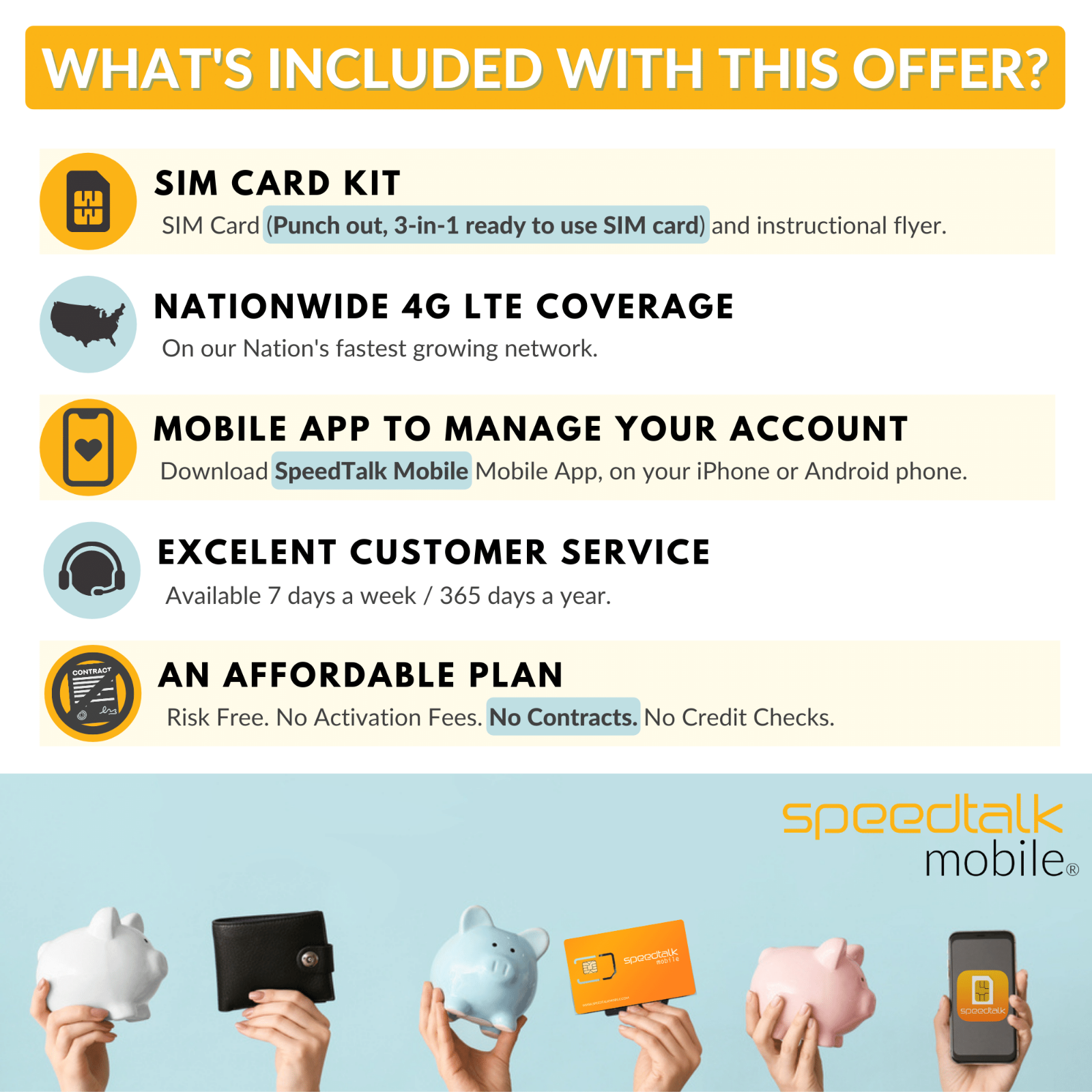 SpeedTalk Mobile Prepaid SIM Card Kit 5G 4G LTE No Contract 360 Days Phone Plan