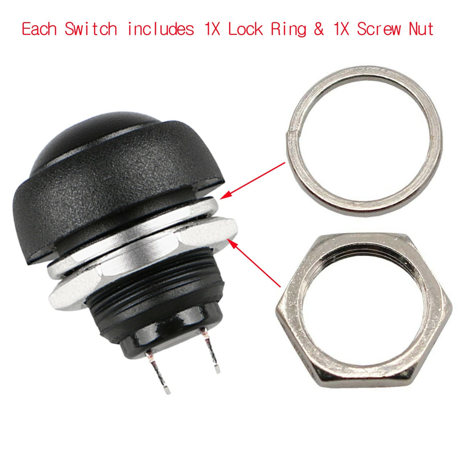 5X Black M4 12mm Waterproof Momentary ON/OFF Push Button Round SPST Switch
