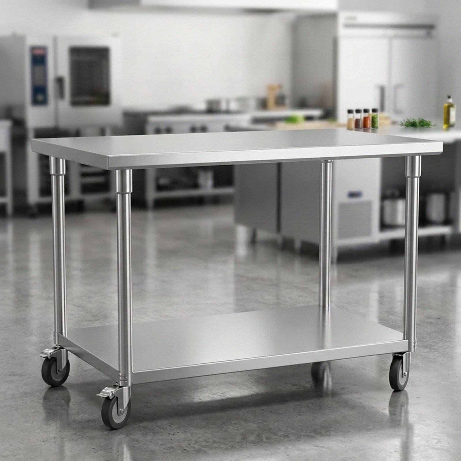 SOGA Commercial Stainless Steel Work Bench With Wheels 100cm