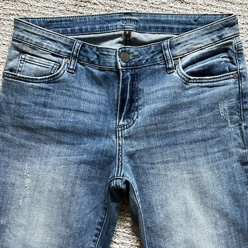 KUT From The Kloth Jeans Womens 8 Blue Crop Straight Leg Distressed Stretch
