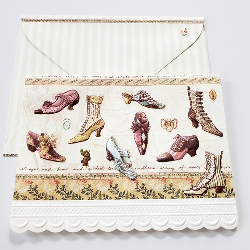Blank Note Card Embossed Old Fashioned Shoes Carol Wilson Carol's Rose Garden 